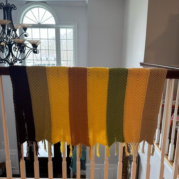 Handmade Crochet Throw Blanket Afghan Chevron Zig Zag Multicolor Stripe 50"x53" - Picture 12 of 16